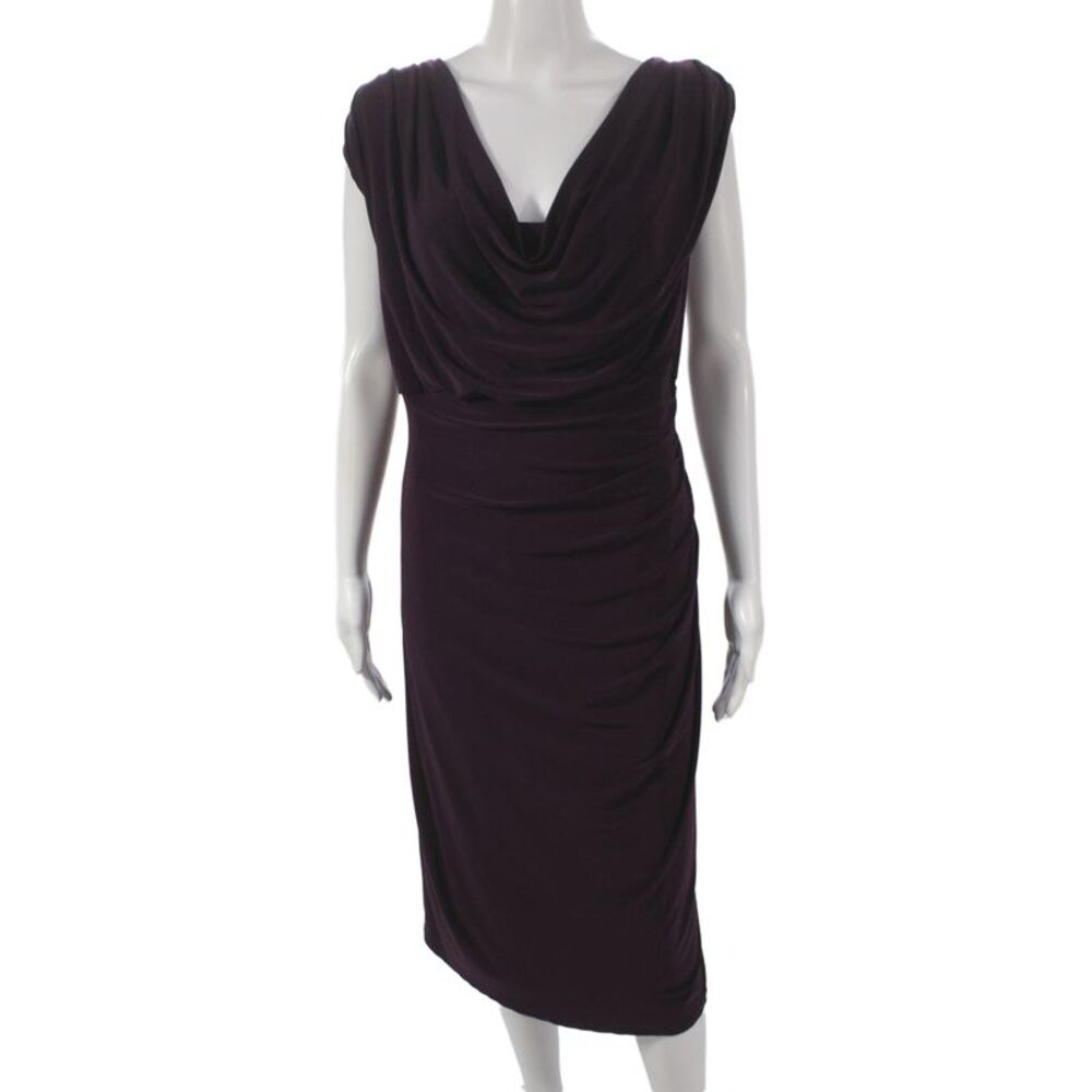 Lauren by Ralph Lauren Women Sheath Dress Purple Cowl Sleeveless Midi Size 20